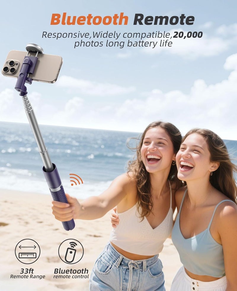 Vimose 62" Phone Tripod & Selfie Stick, Tripod for iPhone with Remote, All-in-1 Cell Phone Stand, Portable, Extendable Stand for Selfies Video Recording Vlog, Compatible with iPhone Android (Purple) - Image 3